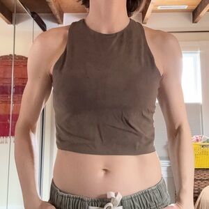 Athleta Dark Tan/Brown Racerback Sleeveless Crop Top/Sports Bra